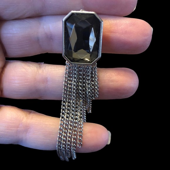 Large Smoky Quartz Colored Stone W/Brilliance Cutting and Dangle Chains Earrings - Picture 4 of 6